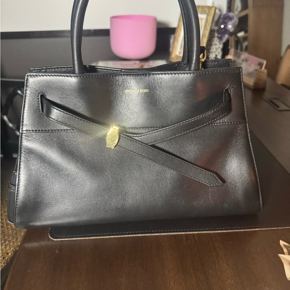 Veronica Beard Black Leather Satchel with Gold Accent
